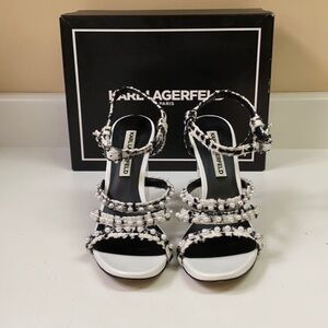 Karl Lagerfeld Pearl Embellished Black and White heels